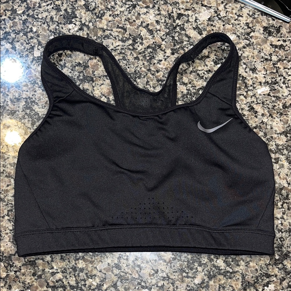 Nike Women's Black Sports Bra with Silver Logo
